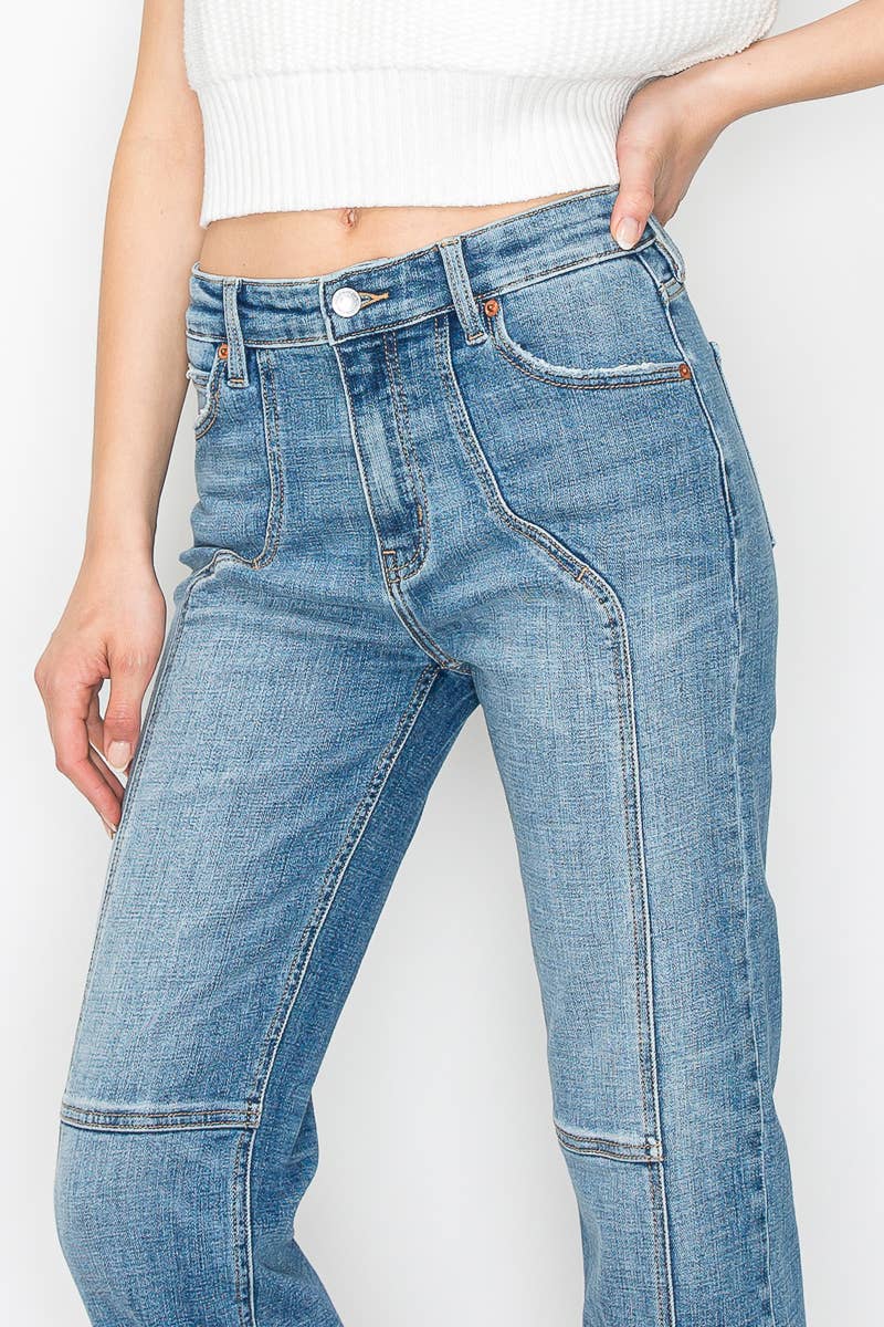 High Rise Straight Leg Denim w/ Detail