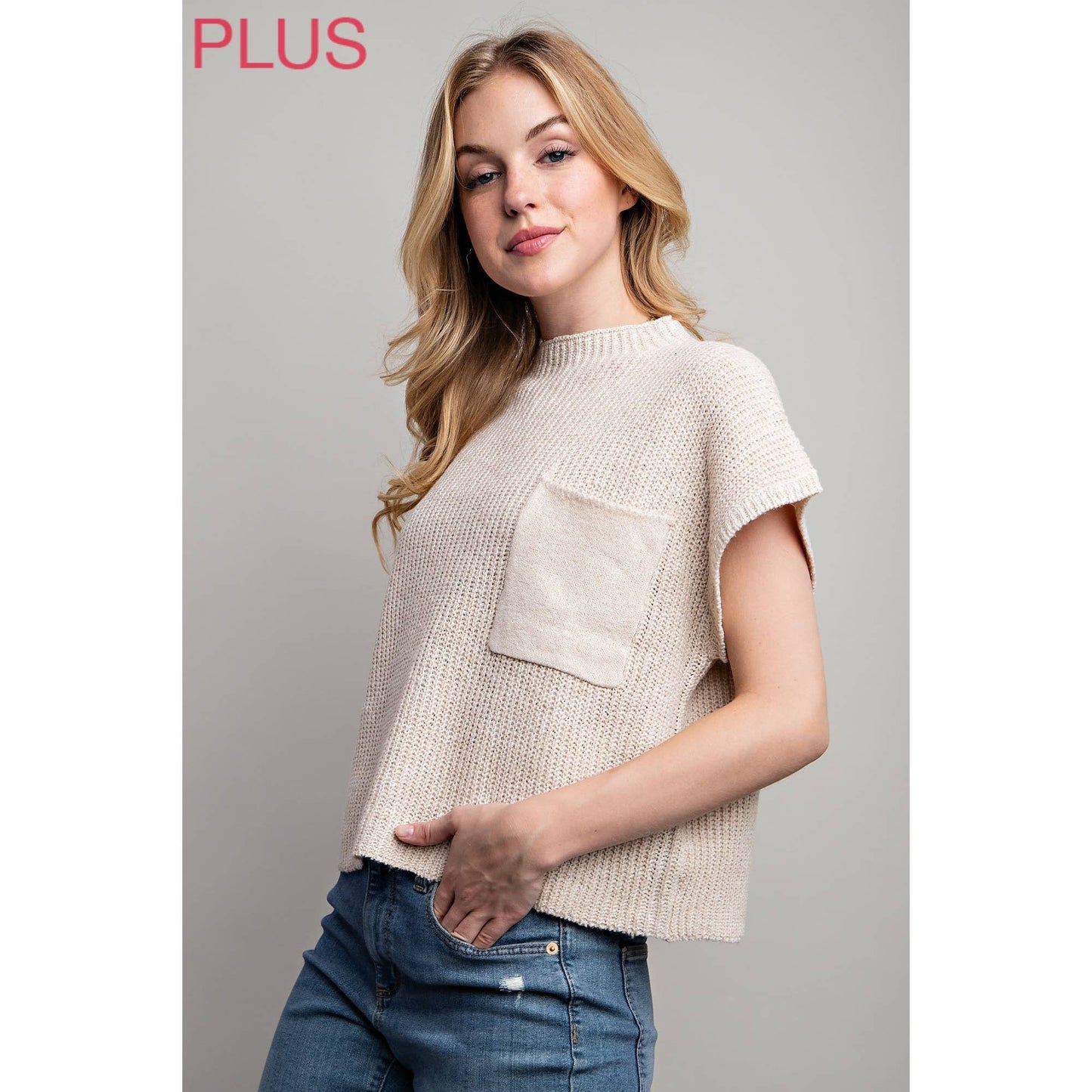 PLUS Drop Shoulder Sweater Top in Light Tan