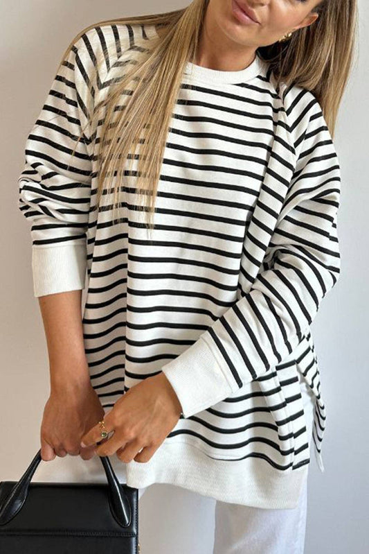 SMALL - Loose Raglan Side Slit Sweatshirt w/ Black Stripe
