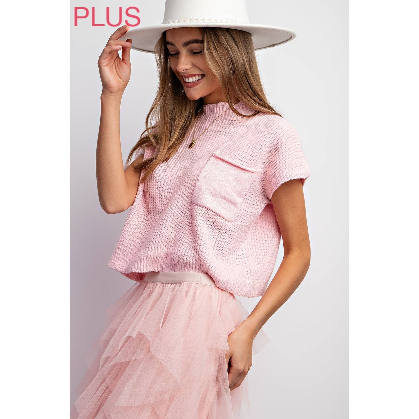 PLUS Drop Shoulder Sweater Top in Light Pink