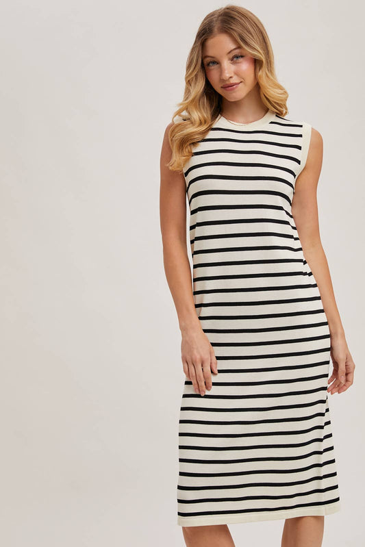 Sleeveless Striped Midi Dress in Ivory