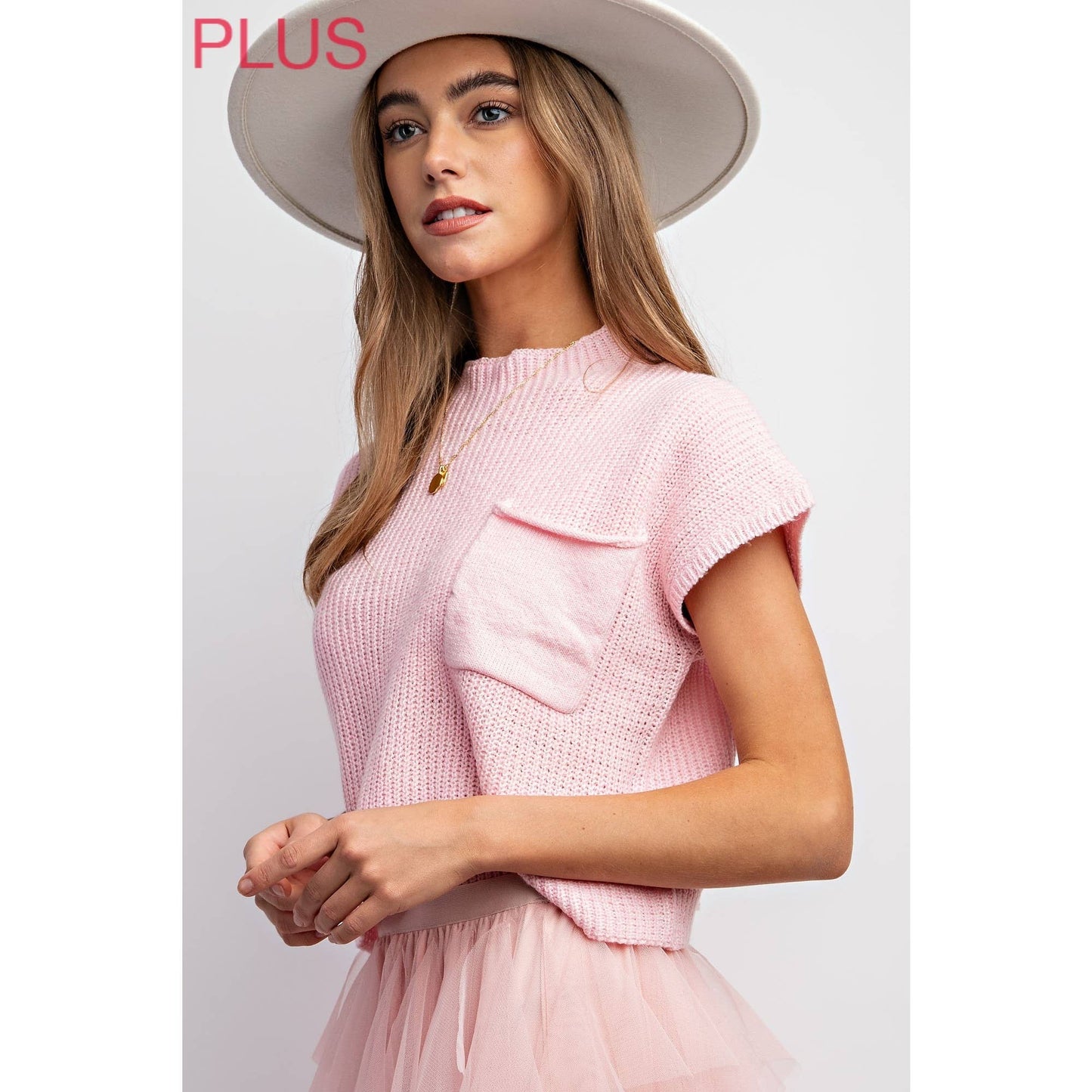 PLUS Drop Shoulder Sweater Top in Light Pink