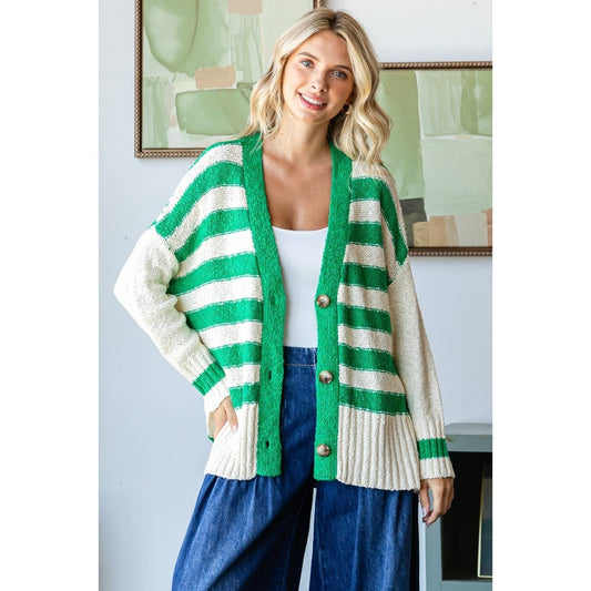 Oversized Striped Cardigan in Green