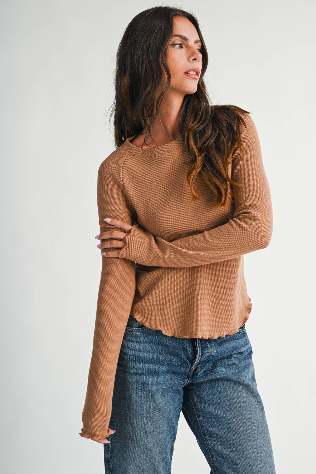 Thermal Lettuce Edge Top in Wheat