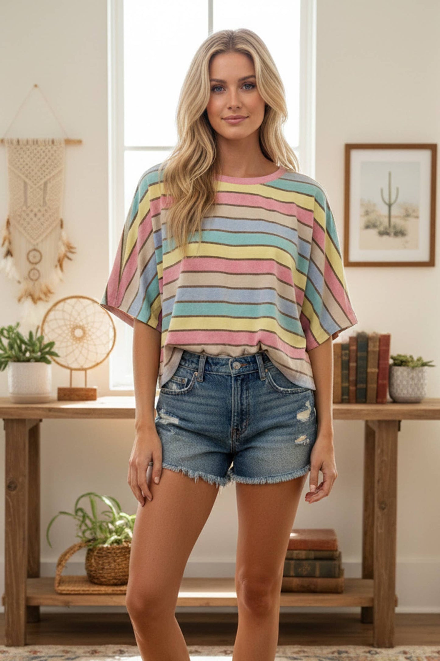 Mineral Washed Multi-Striped Top