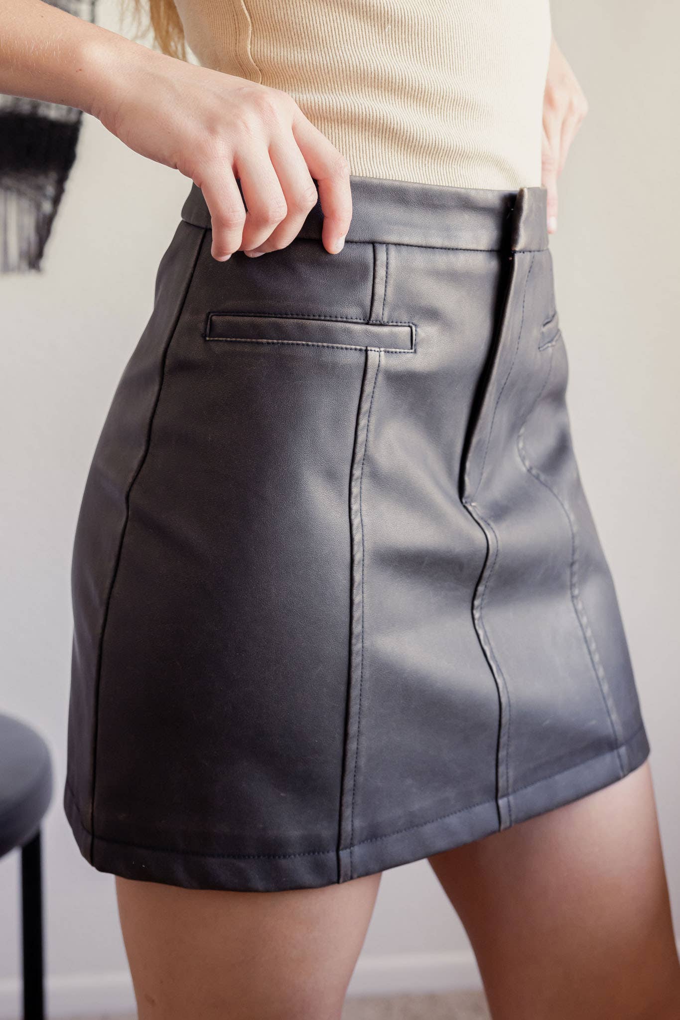 Faux Leather Mini Skirt in Dark Brown