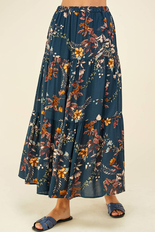 Three Layered Floral Skirt in Teal