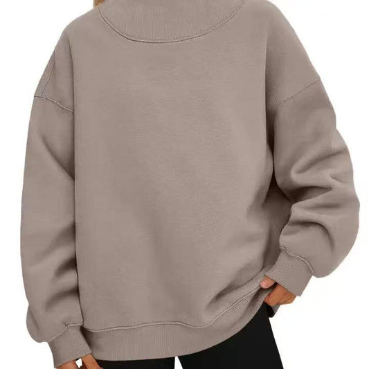 Oversized Mock Neck Sweatshirt in Taupe