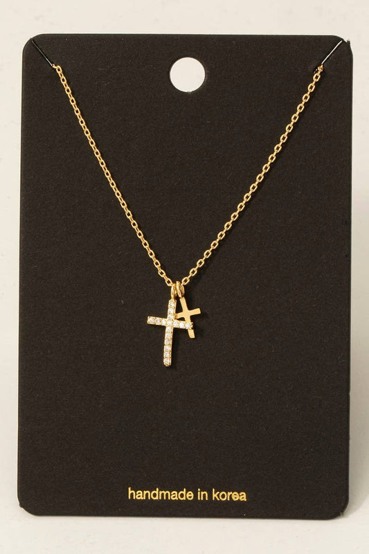 Double Cross Pendant Necklace in Gold