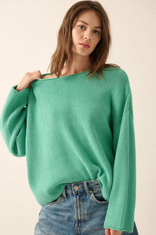 Oversized Boatneck Sweater in Pine Green