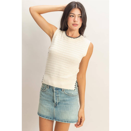 Eyelet Tank in Cream