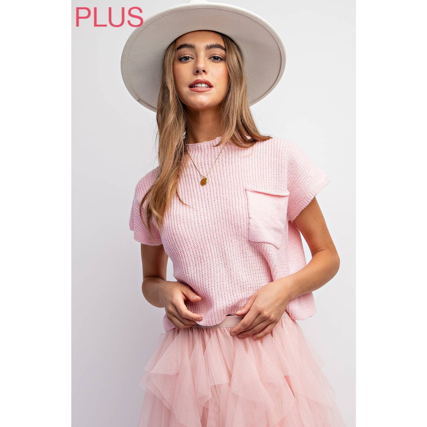 PLUS Drop Shoulder Sweater Top in Light Pink