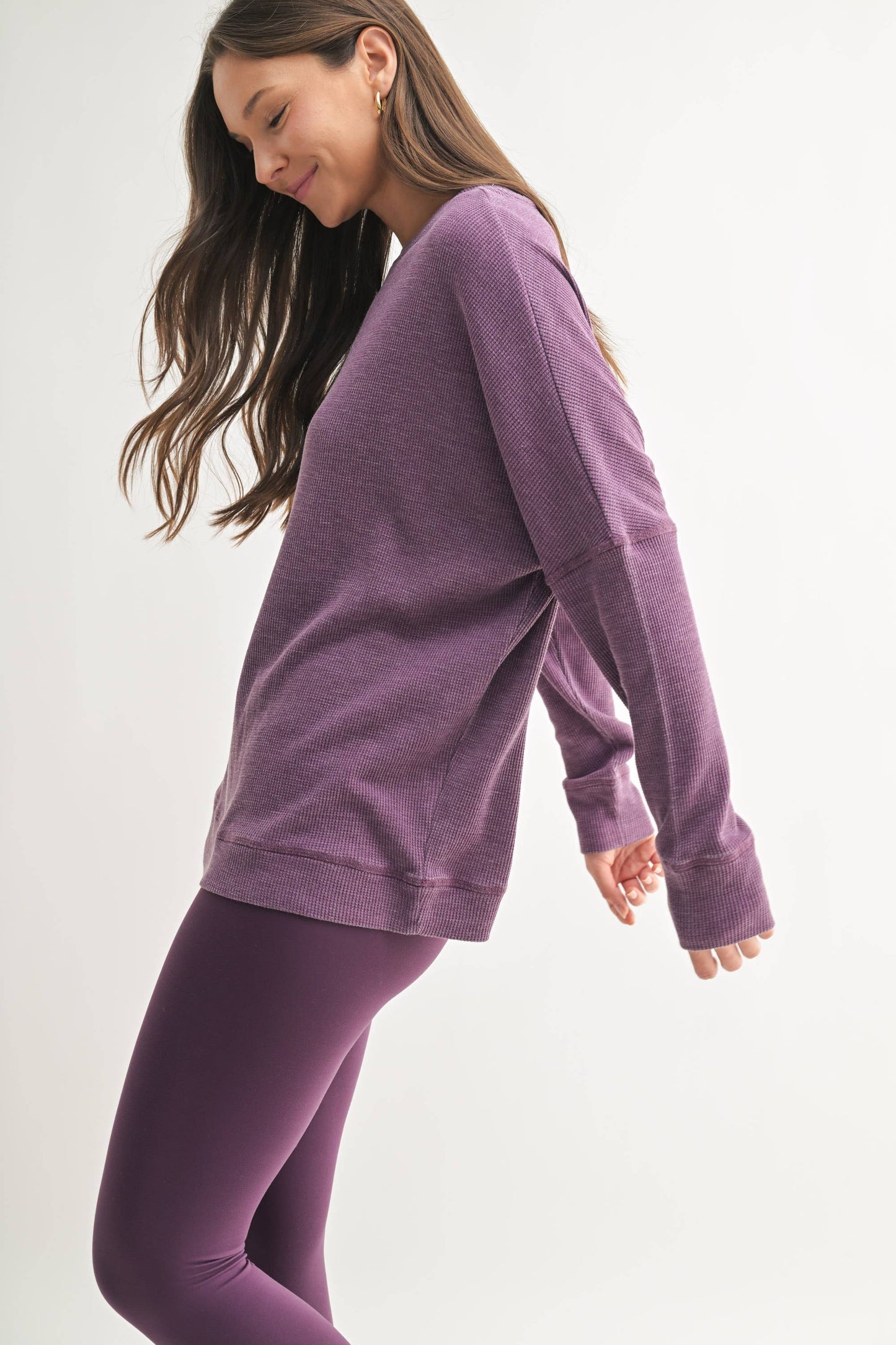 Ribbed Waffle Pullover in Merlot