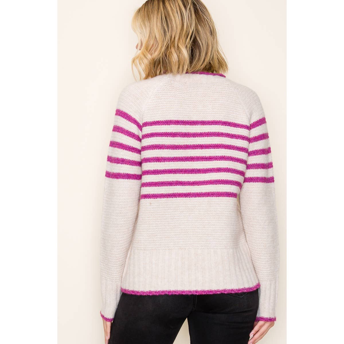 Pop Color Striped Sweater in Magenta
