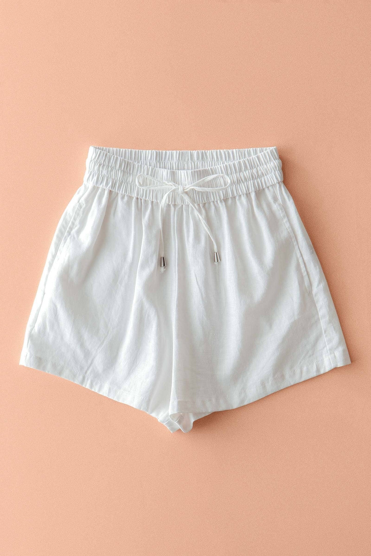 Linen Drawstring Shorts in White
