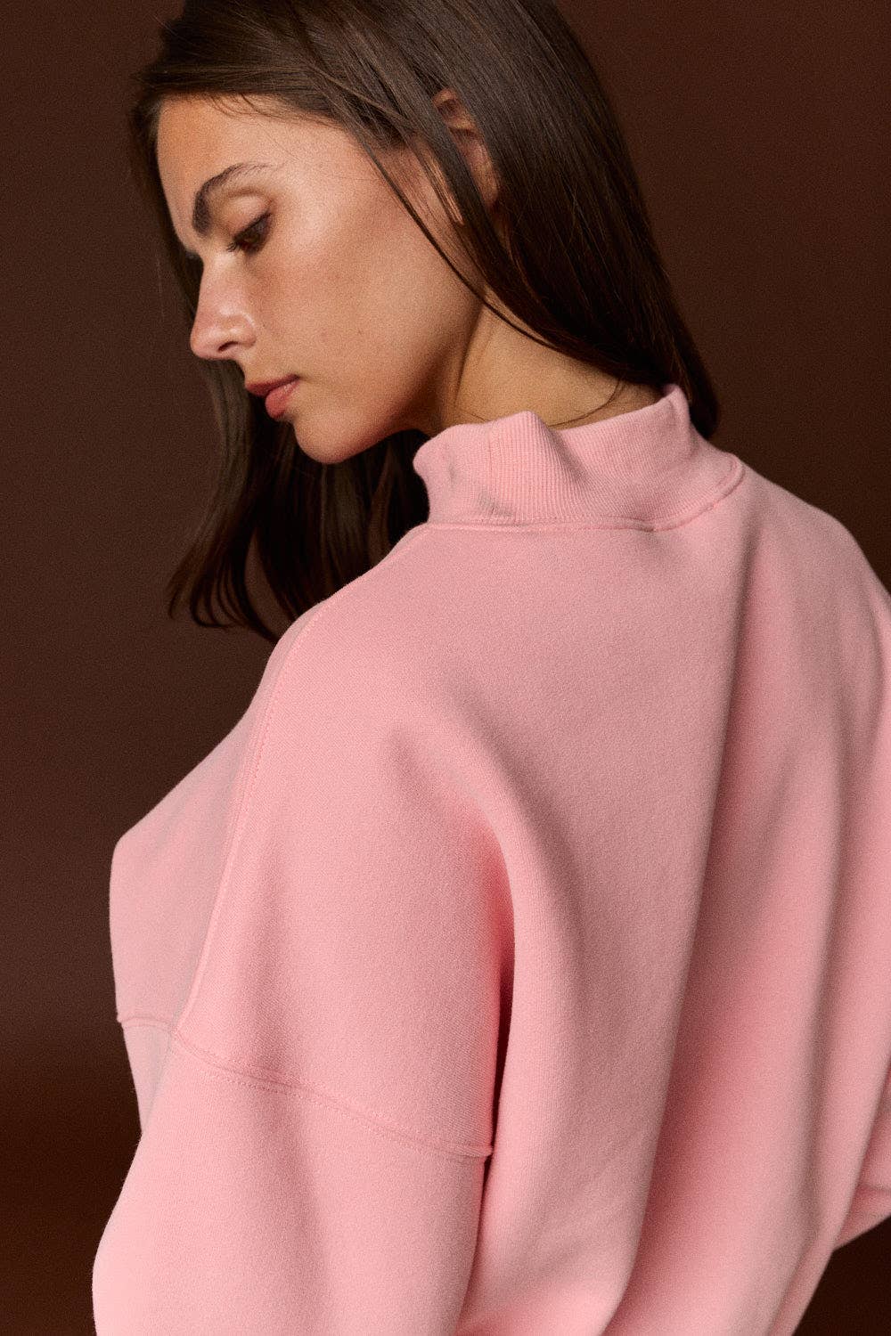 Oversized Mock Neck Sweatershirt in Pink