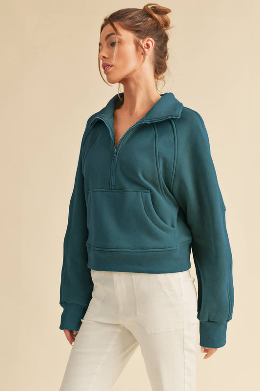 Funnel Neck Half Zip Pullover in Teal