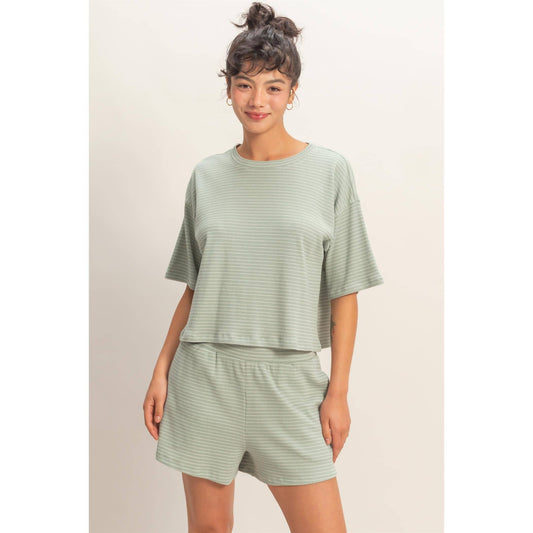 Striped Shorts Set in Sage Green