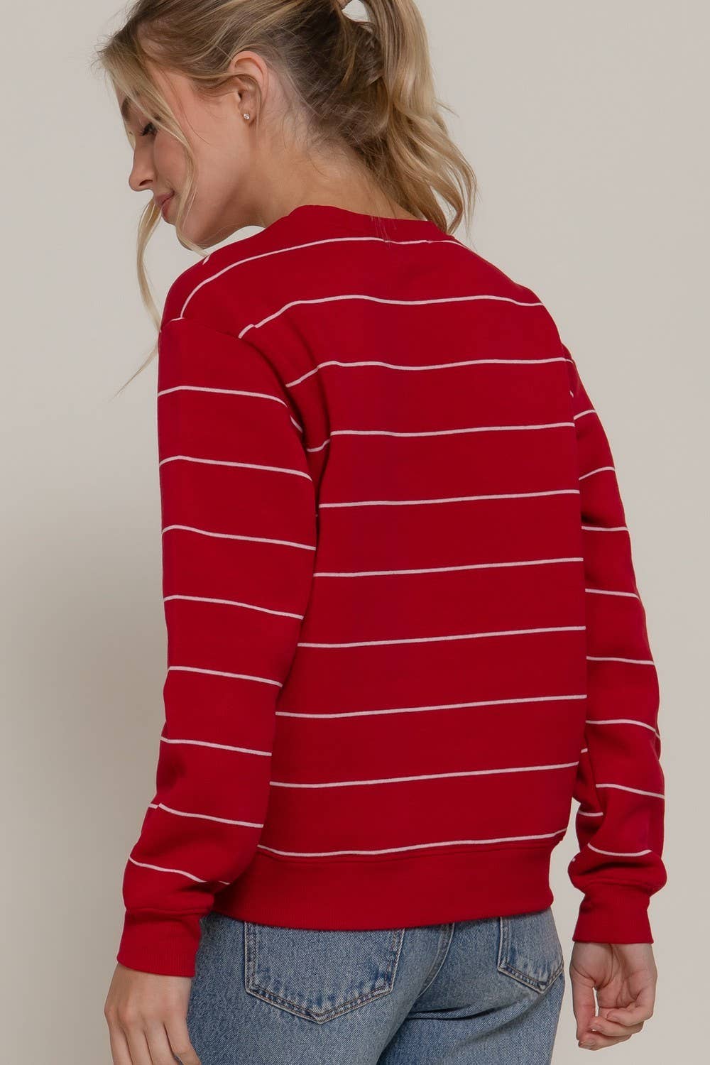 Striped Fleece Sweatshirt in Red
