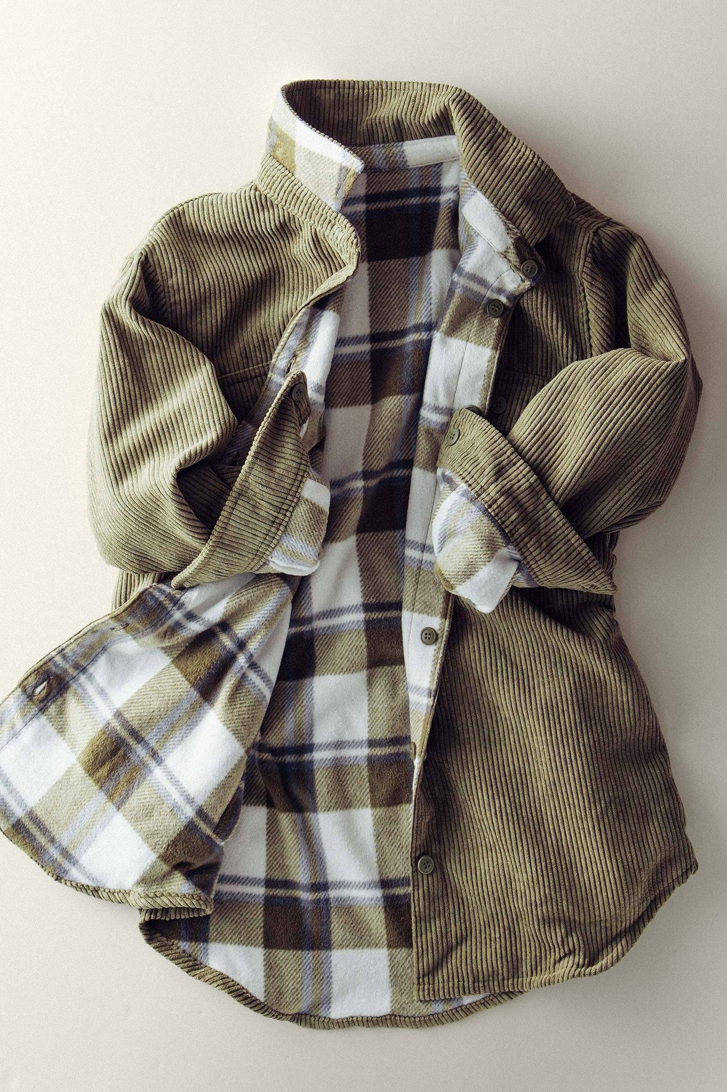 Corduroy Flannel Shacket in Olive