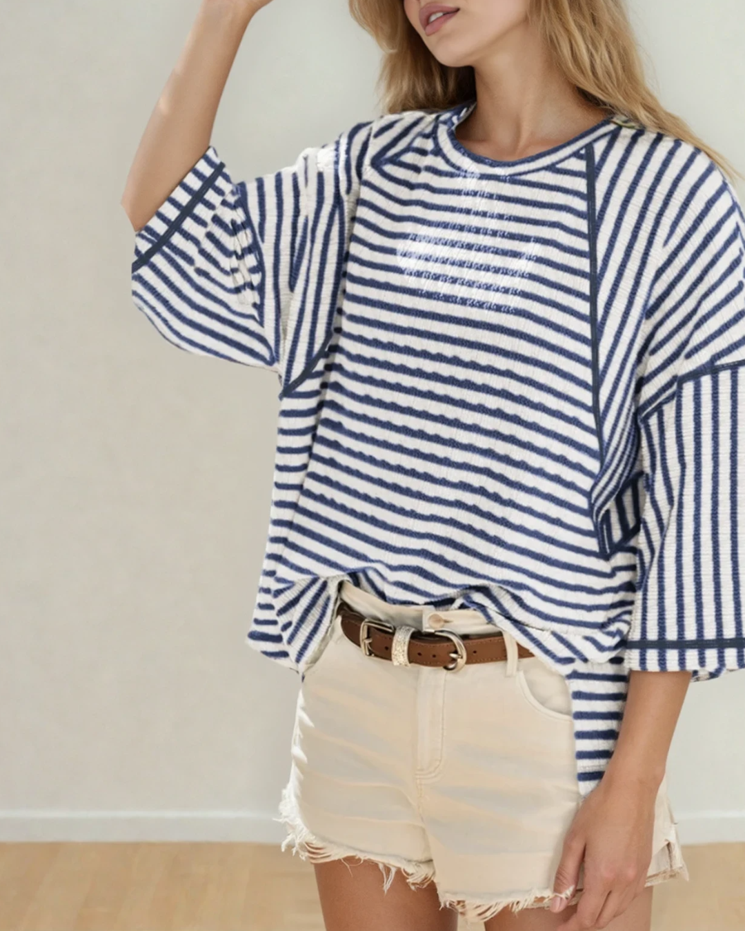 Striped Textured Top in Navy