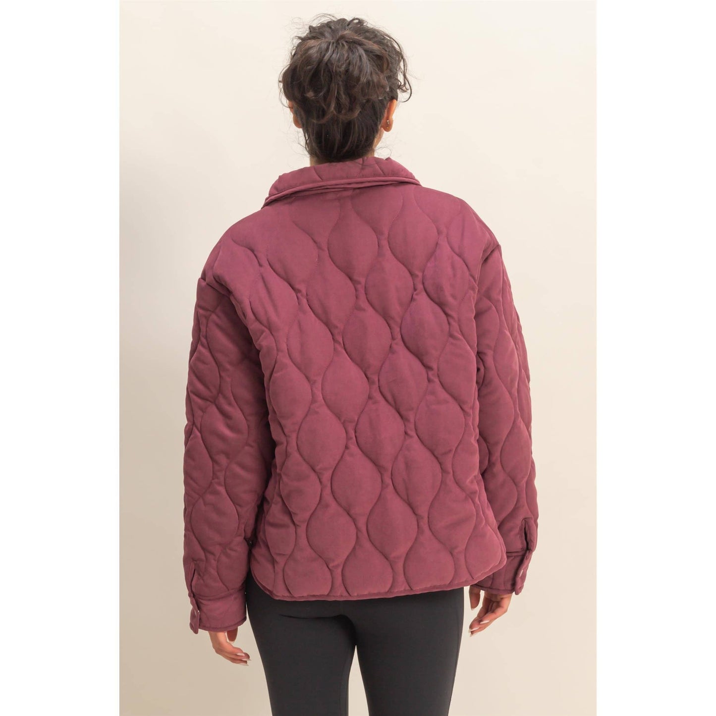 Quilted Half Zip Pullover in Dark Cherry