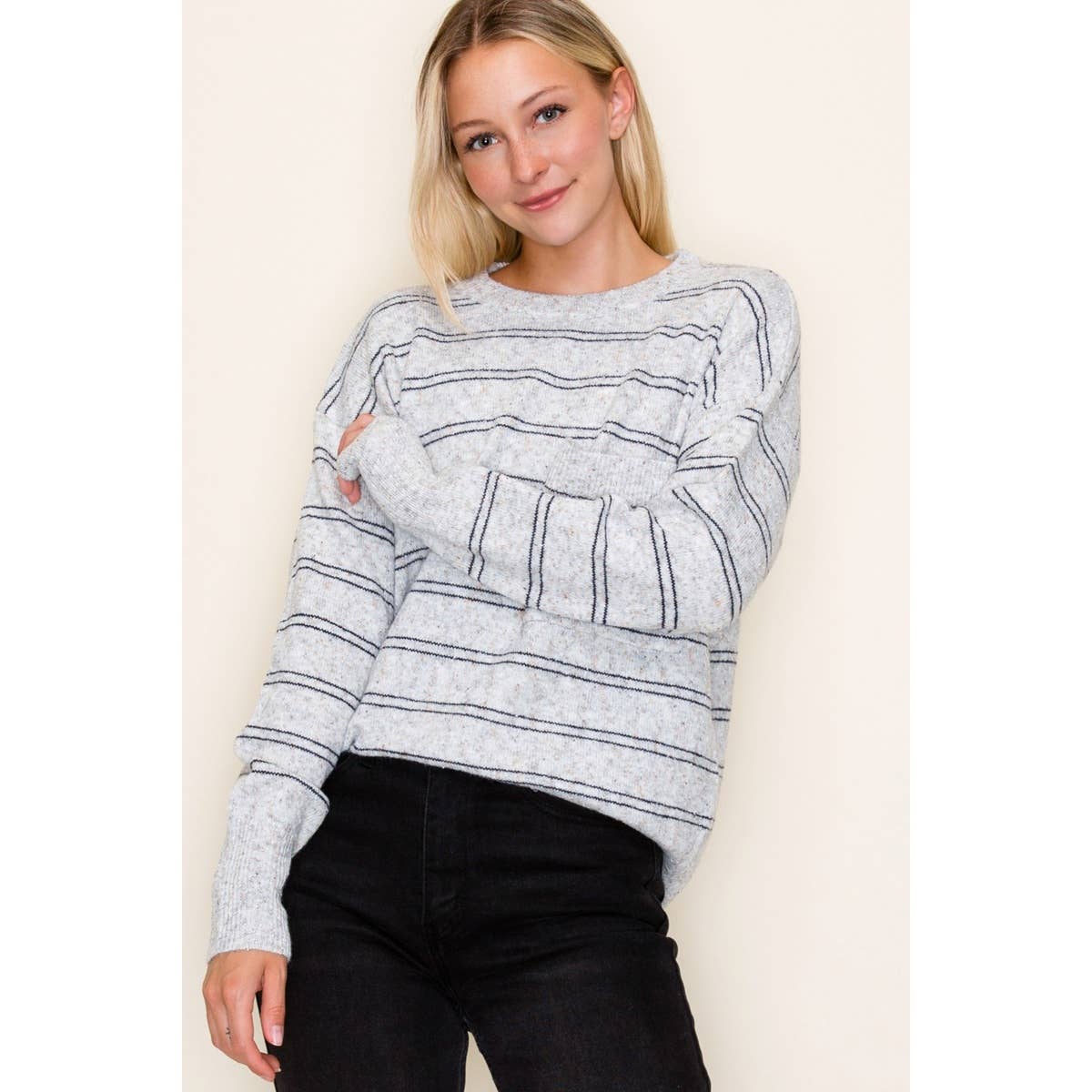 Sprinkled Stripe Sweater in Heather Grey