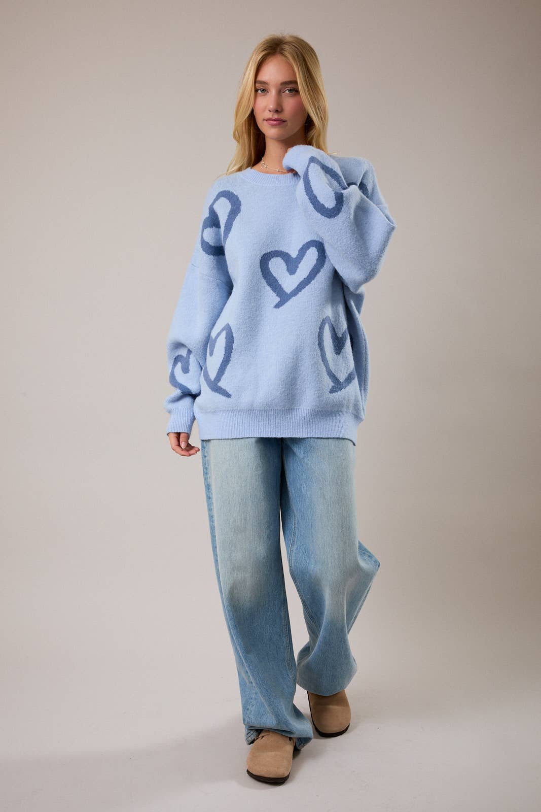 Blue Heart Printed Sweater