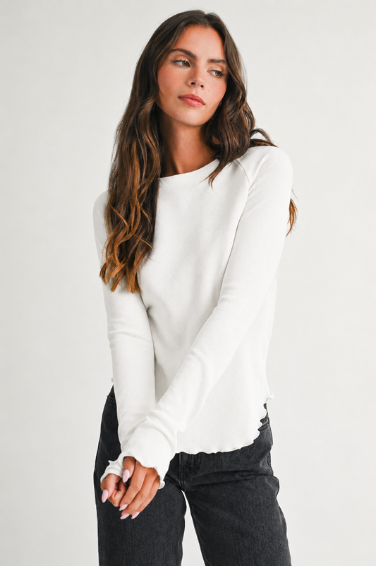 Thermal Lettuce Edge Top in White