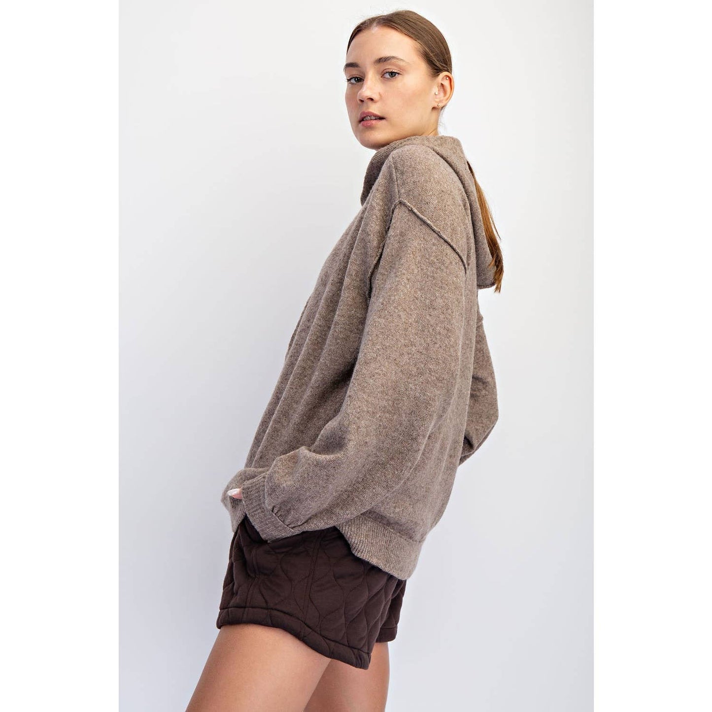Chunky Knit Hoodie in Mocha