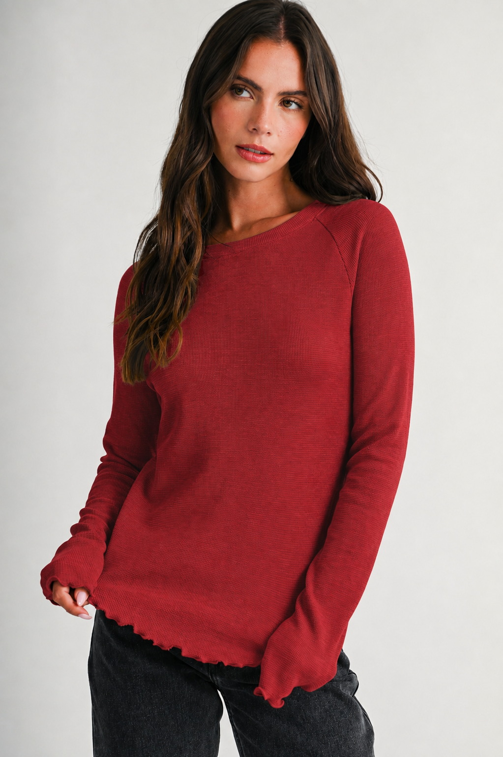 Thermal Lettuce Edge Top in Red
