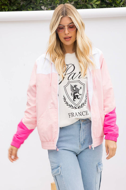 Color Block Windbreaker in Pink