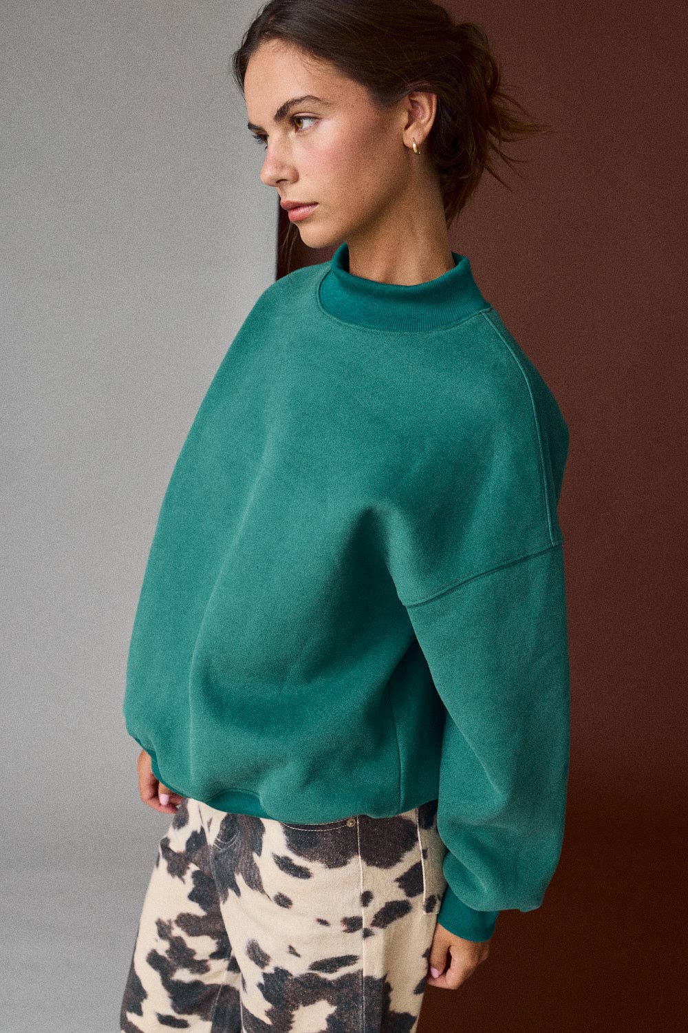 Mock Neck Pullover in Green