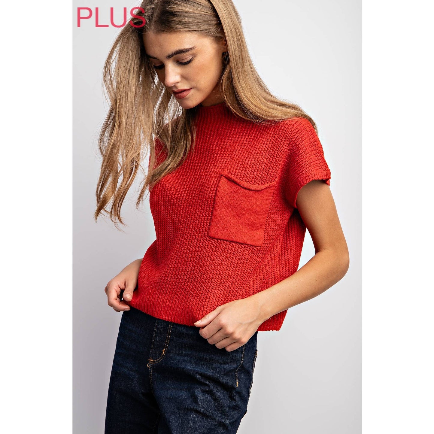 PLUS Drop Shoulder Sweater Top in Red