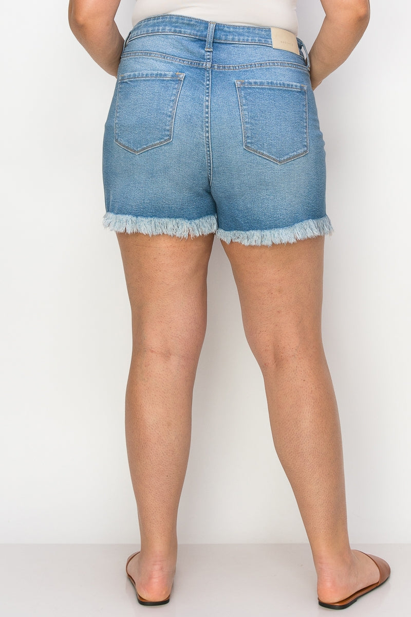 Plus High Rise Stretch Denim Shorts