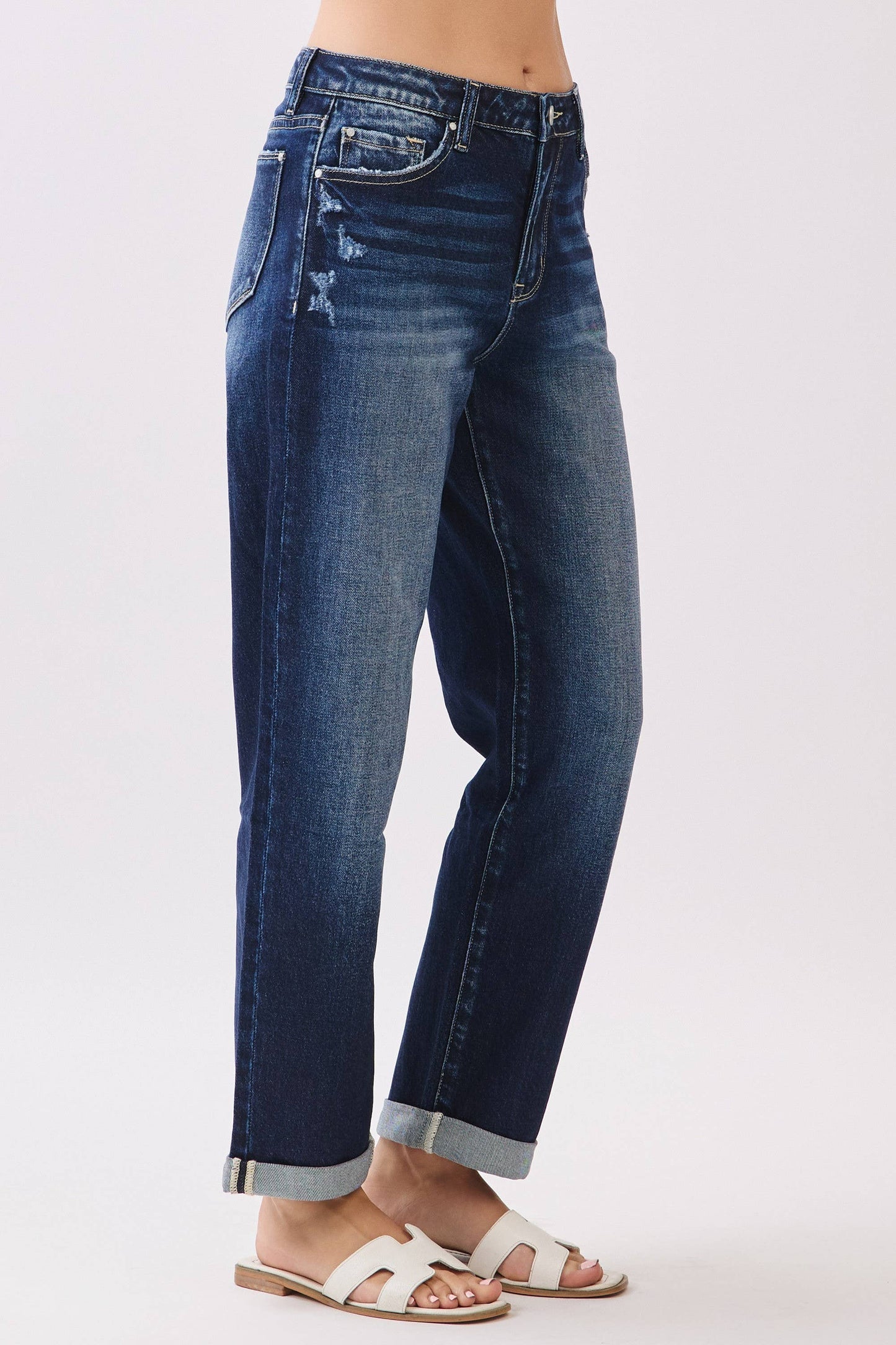High Rise Straight Denim in Dark Wash