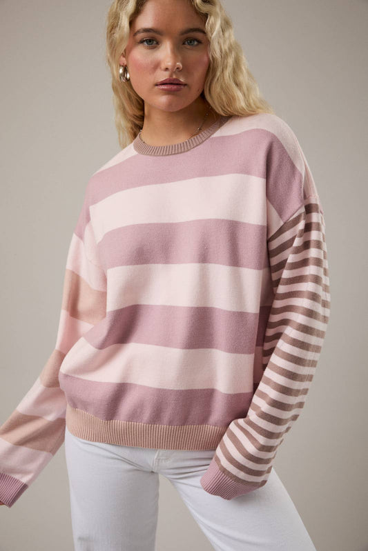 Multi Stripe Sweater in Pink
