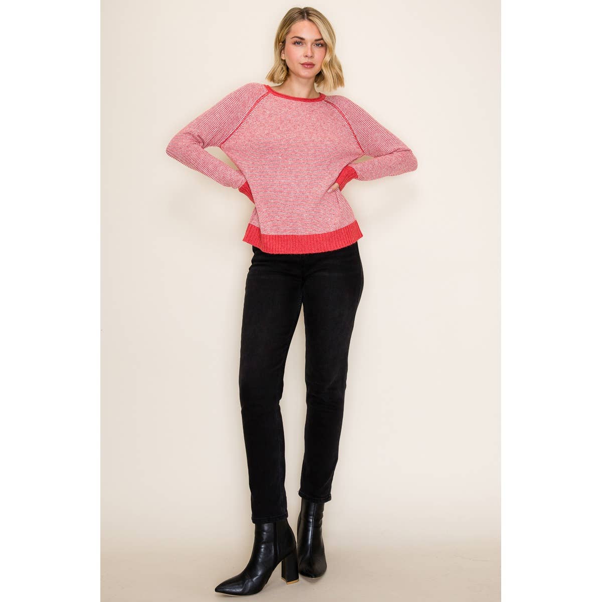 LARGE - Pinstriped Sweater in Red