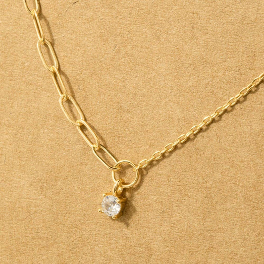 Chain Link Rhinestone Stud Necklace in Gold