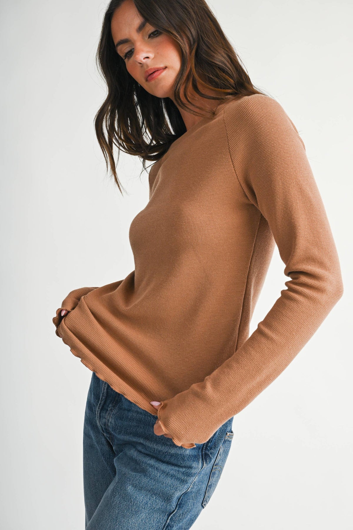 Thermal Lettuce Edge Top in Wheat