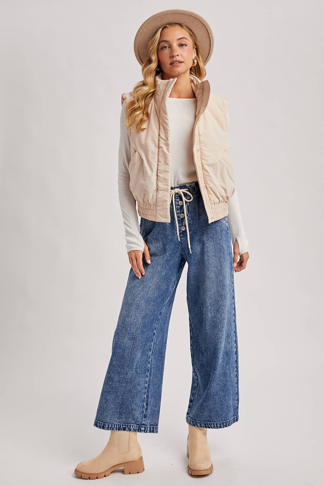 Paperbag Wide Leg Denim in Medium Wash