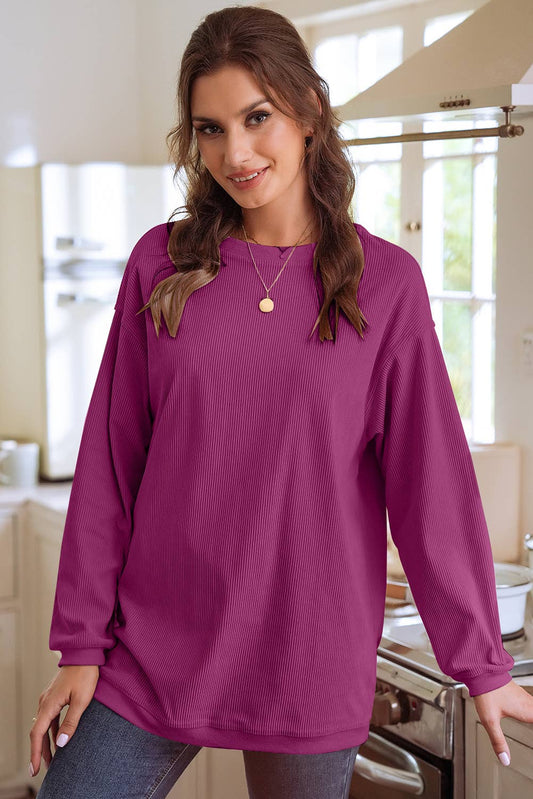 Ribbed Corduroy Oversized Sweatshirt in Fuchsia
