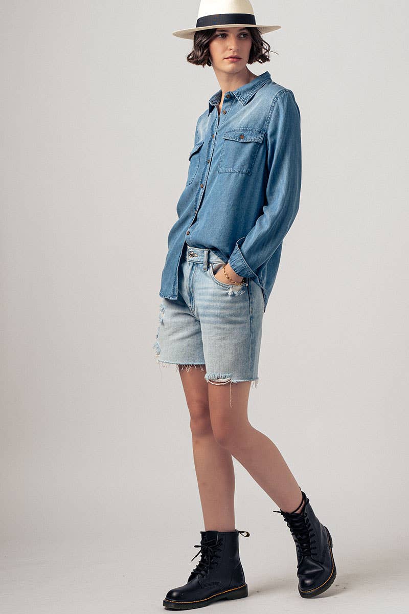 Classic Utility Button Down Chambray Shirt