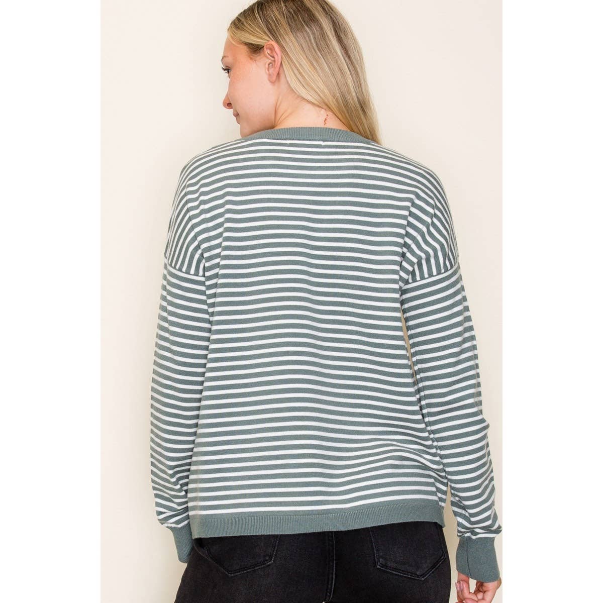 Striped Sweater in Dusty Jade