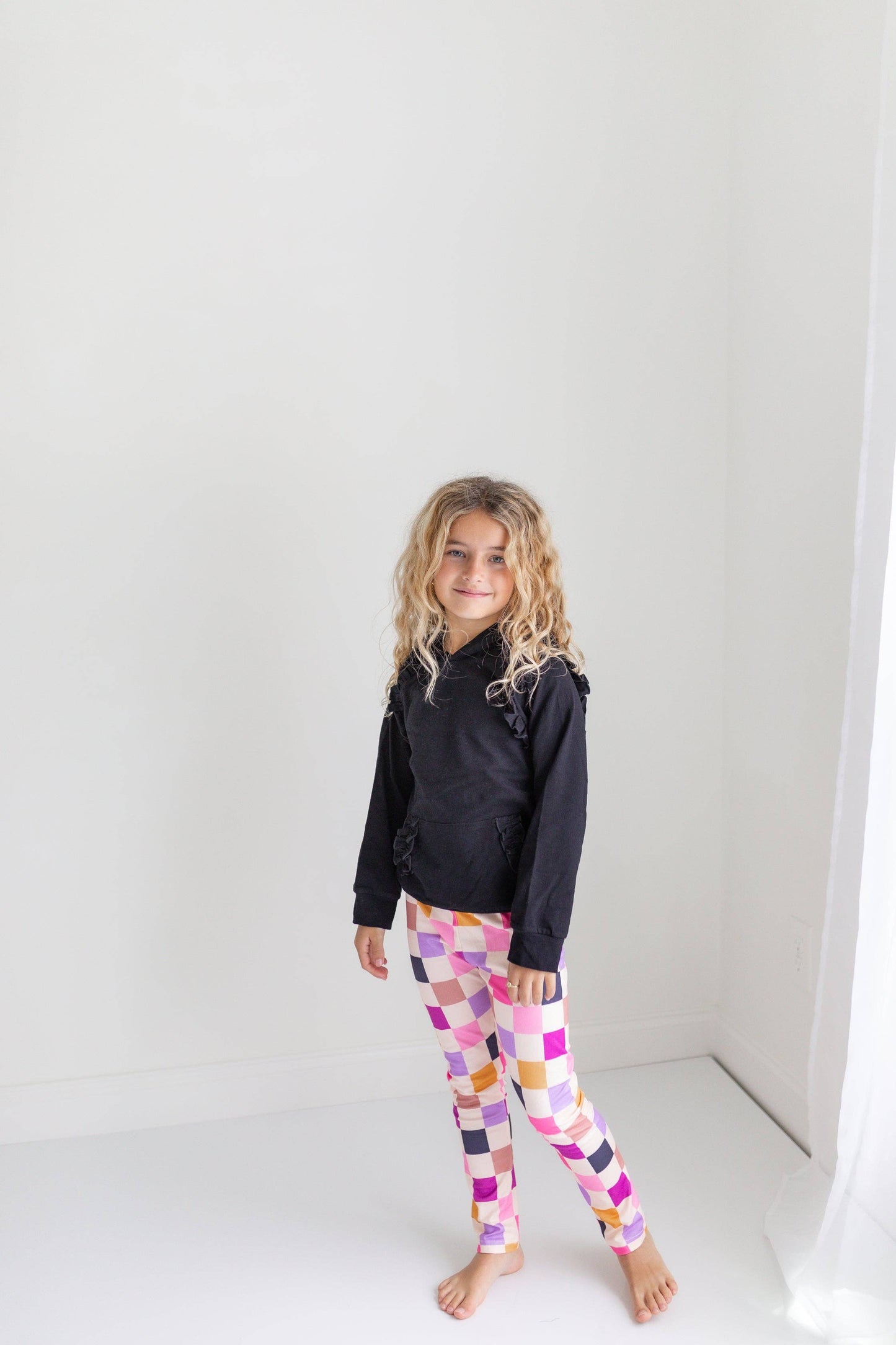 Kids Ruffle Hoodie & Checkered Legging Set