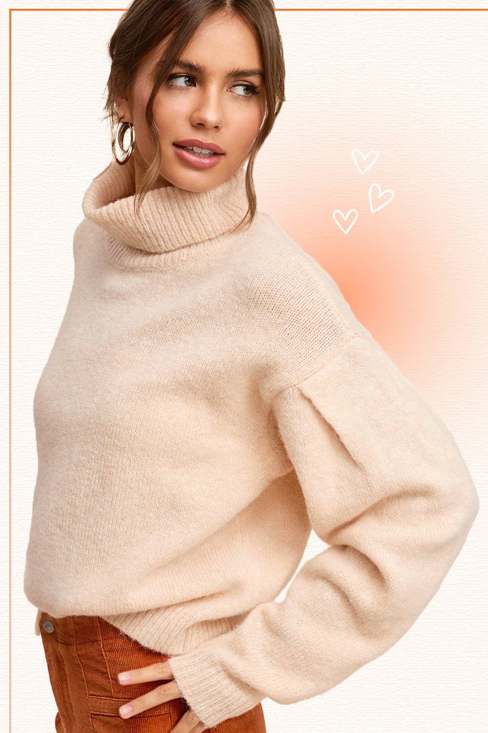 Loose Fit Turtleneck Sweater in Coconut