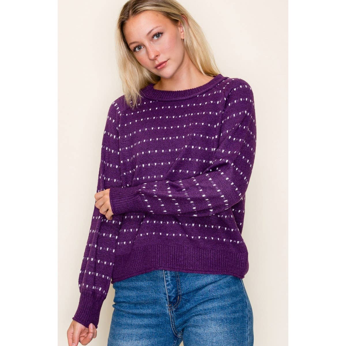 Striped Dot Sweater in Eggplant