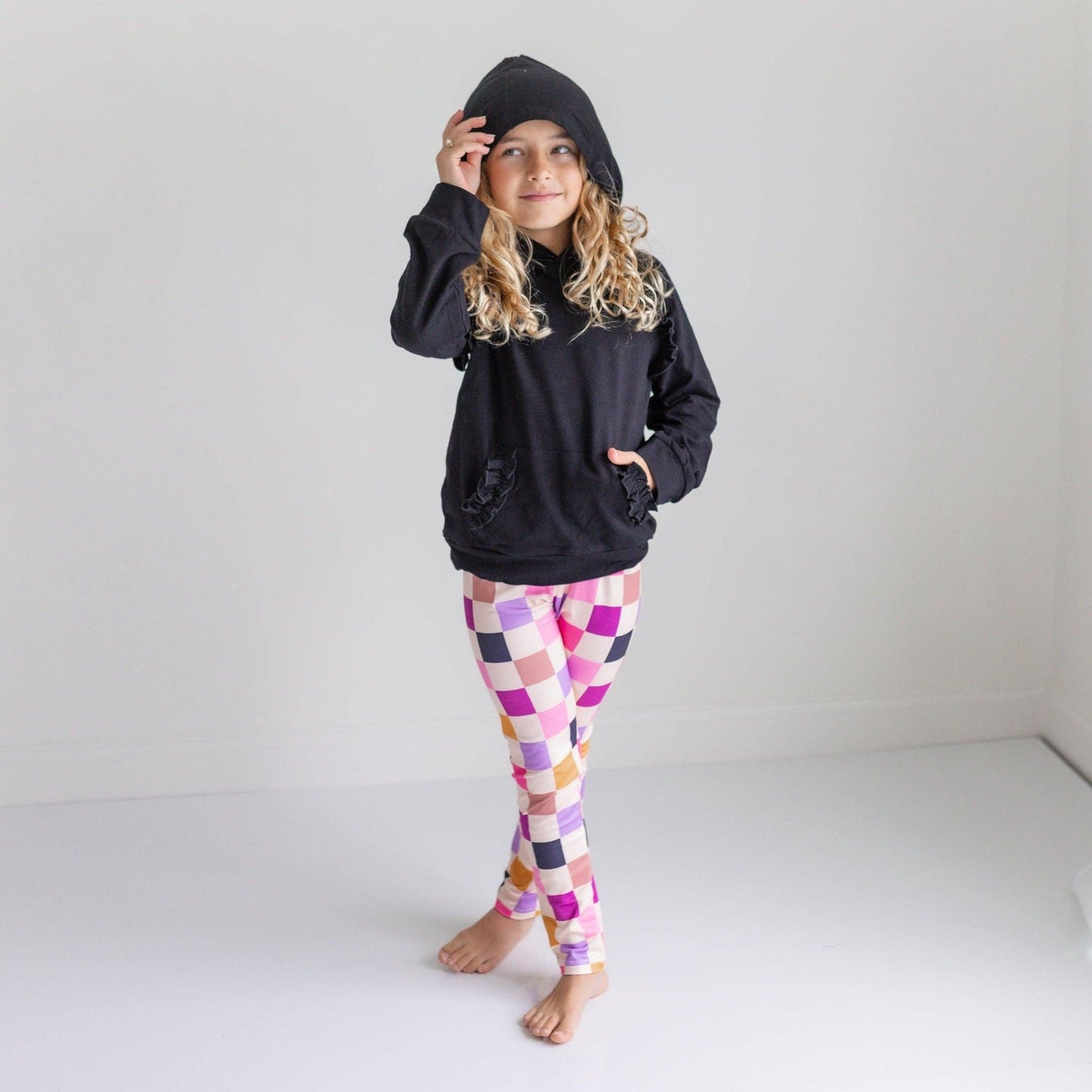 Kids Ruffle Hoodie & Checkered Legging Set