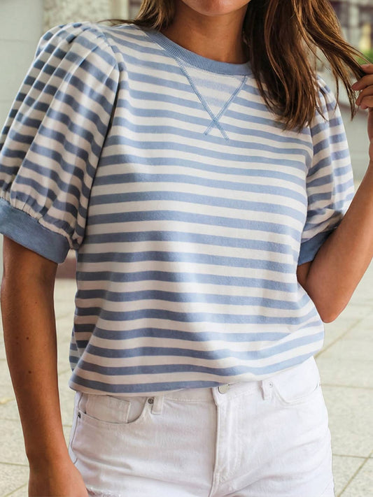 Striped Bubble Sleeve Tee in Blue