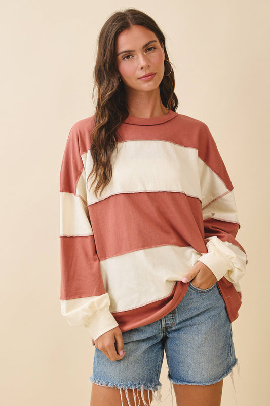 Striped Slouchy Top in Terracotta